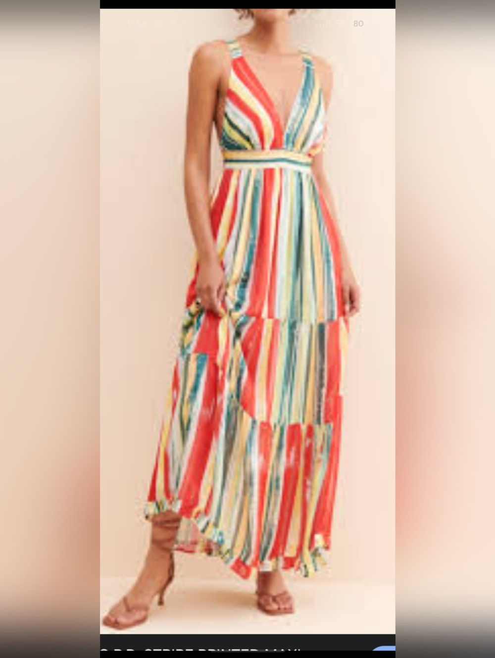 G.P.D. Striped V-Neck Maxi Dress in Red Green Yellow M